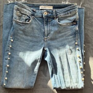 Zara Light Blue Jeans with Pearl Details